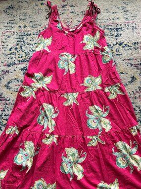 Faherty Lanai Organic Cotton Tropical Floral Maxi Seersucker Sundress - M